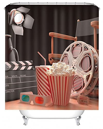 EHOMERY Duschvorhang Camper Duschrollo Seitlich Ausziehbar Popcorn-Film Polyester Schwarz Rosa Rostfreie Ösen Und 12 Hakenringe, 140X180Cm