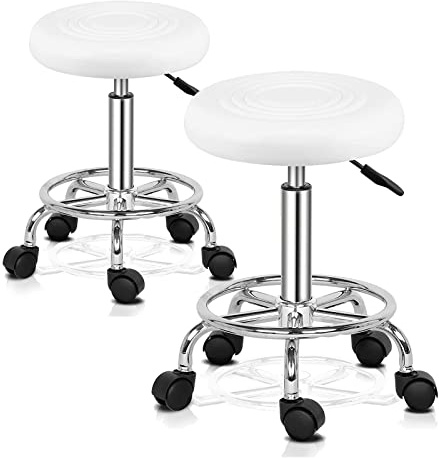 TactFire Rollhocker Drehhocker 2 STK | 360° drehbar, höhenverstellbar, mit 5 Rollen für einfache Bewegung, für Büro, Salon & Spa