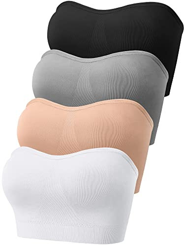 Geyoga 4 Pezzi Reggiseni a Fascia Senza Bretelle Top a Tubo con Imbottiture Antiscivolo da Donna (L, Colore Classico)