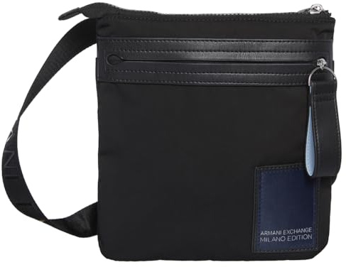 Armani Exchange Men's Milan Edition, Sustainable, big zipped front pocket Flat Cross Body Black,One Size