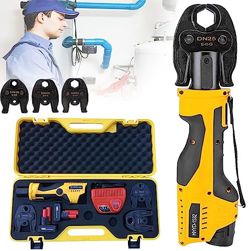 GBHJJ Machine de sertissage électro-hydraulique 12V, Pince à sertir hydraulique électrique Rechargeable 16 à 28,6 mm, pour Tubes en Acier Inoxydable, 3 Mâchoires DN15 DN20 DN25,series1