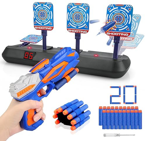 Zielscheibe Elektrisch für Nerf mit Spielzeug Pistole Kinder Jungen 4 5 6 7 8 9 10 Jahre, Kinderspielzeug Blaster Toy Gun Set, 20-Dart,Schieß Spiele Geburtstag Weihnachten Geschenk für Mädchen