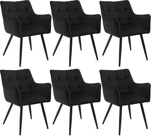 WOLTU Esszimmerstühle 6er-Set, Sessel, Küchenstuhl, Polsterstuhl, Stuhl mit Armlehnen Rückenlehne, Wohnzimmerstuhl mit Samtbezug, Metallbeine, für Esszimmer Küche, Schwarz, BH374sz-6