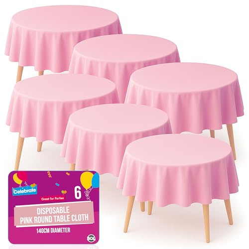 SOL Runde Tischdecke, groß, rund, Einweg-Tischdecke, 140 cm, Rosa, 6 Stück | Tischdecke für Partys, runde Kunststoff-Tischdecke für Buffets, Hochzeiten und Veranstaltungen im Freien, abwischbar