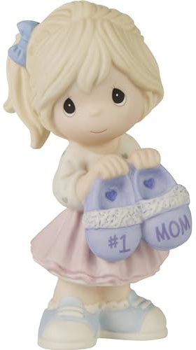 Precious Moments Mother's Day Figurine | #1 Mom Boy Bisque Porcelain Figurine Mom's Birthday | Hand-Painted (Girl)