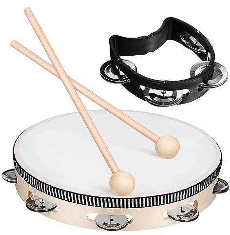 Toyvian Tamburin Mit Schlägel Für Erwachsene Musikinstrument Handtrommel Holzstock Percussion-instrument Einfach Zu Lernen