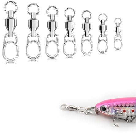 Hezhou 7pcs Alta Resistencia Gira de Pesca Barril Anillo sólido Barril Eslabón Giratorio de Pesca Aparejos de Pesca rodantes Rodamiento Conector Emerillones de Pesca Agua Salada Emerillones (M)