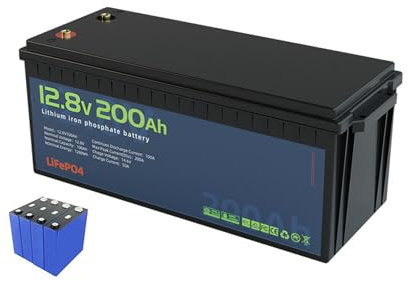 WILLQ Batería Litio LiFePO4 12V 200Ah BMS 200A incorporada Alta Potencia más 2000 ciclos Profundos RV Solar Marina Aplicaciones Fuera de Red batería Respaldo 12,8V