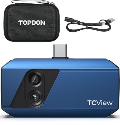 TOPDON TC001 Plus Termocamera per Android, 512 x 384 Risoluzione IR con 100W Cámara Visual, -20℃ a 550℃, 25Hz, Telecamera Termica de Doble Lente per Ispezione Elettrica, HVAC,Manutenzione Domestica