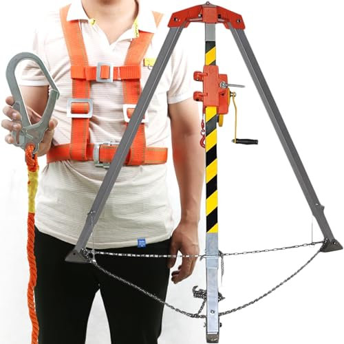 DDKYHU Robustes Dreibein-Rettungsgerät mit Sicherheitsgurt und Schutzhalterung für Arbeiten in großen Höhen/Schiffskabinen/Kanalisationen/Kellern/Abwasserschächten (1200-Pfund-Winde)