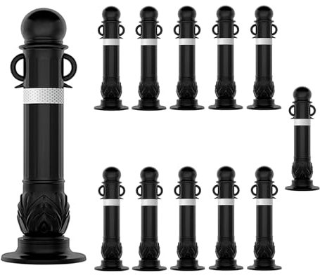 Barrage Routier Poteaux De Sécurité Routière, Délinéateur De Parking en Plastique EVA Noir Poteau Romain, pour Les Chantiers De Construction - Montage Au Sol(Color:12 Pack)