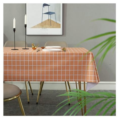 BCughia Tischdecke 90x140 Orange, Tischdecke Abwaschbar Modern Rechteckig PVC Karomuster Tischdecke für Küchentisch
