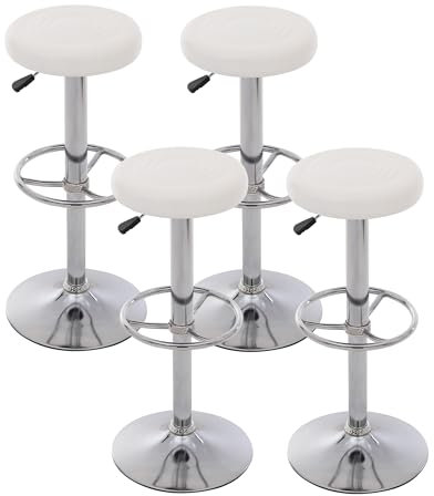 Mingone Barhocker 4er Set Barstuhl Höhenverstellbar Hocker mit Gepolsterte Sitzfläche 360° Drehbar Bürohocker Modern Arbeitshocker für Bar Bistro Café Küche, Weiß