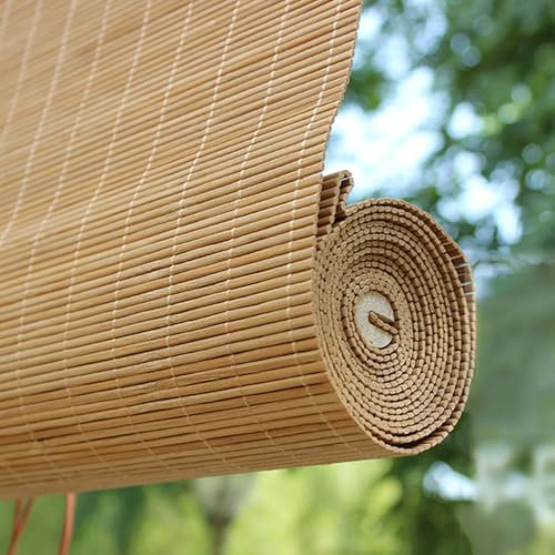 Bambus Rollo Blickdicht Bambusrollo für Fenster Sonnenschutz verdunkelungsrollo für Innen/Außen Holzrollo Jalousie