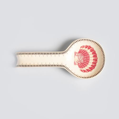 Yvonne Ellen Shell Ceramic Spoon Rest – Multi Coloured Ceramic Teaspoon & Cooking Spoon Holder, Cooking Utensil Rest, Teabag Holder, Decorative China Cooking Spoon Rest for Kitchen, 27 x 12 x 3 cm