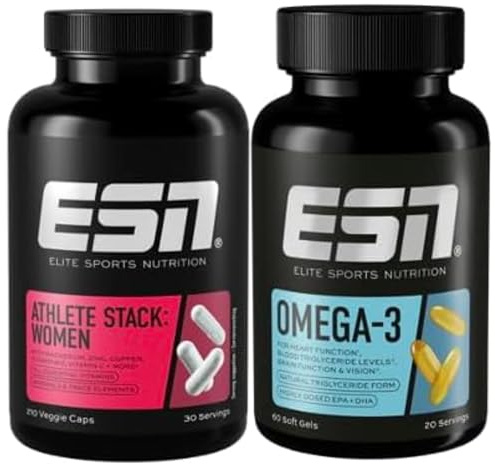 ESN Vitalstoff Basicbundle, 2er Bundle aus Athlete Stack Women & Omega 3 | Alle essentiellen Vitamine, Mineralstoffe und hochdosiertes Fischöl