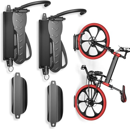 WELDUN Juego de 2 soportes de pared para bicicleta, soporte giratorio para bicicleta, soporte vertical para almacenamiento de bicicletas para garaje e interior, capacidad de carga de 30 kg