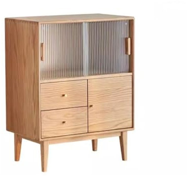 Massivholz Kaffeebarschrank Nordische Eiche Vertikaler Weinschrank Moderner Minimalistischer Stauraum Buffetschrank für Restaurant All in One Sideboard mit reichlich Stauraum
