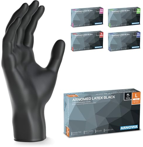 200x ARNOMED® Guanti lattice monouso L Nero, Guanti monouso senza polvere, Guanti usa e getta resistente, Per meccanico, pulizia casa, alimenti e tattoo XS, S, M, L, XL