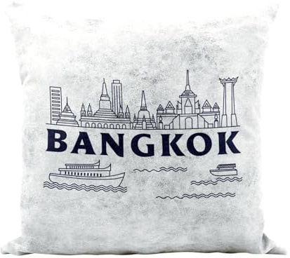 Fabulous Coussin Similicuir Blanc - Bangkok Minimalist Voyage Thaïlande Tourisme - 40 x 40 cm - Toucher Cuir - Housse et Coussin Inclus