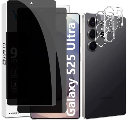 Yenwen Sichtschutzfolie für Samsung Galaxy S25 Ultra 5G für Panzerglas, 2 Stück Sichtschutz und 2 Stück Kameraschutz für Samsung S 25 Ultra, 9H Privacy Schutzfolie Folie Anti Spy Blickschutzfolie