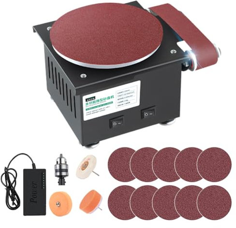 Ponceuse à Bande, Asudaro Ponceuse à Disque à Grande Vitesse Ponceuse électrique D'établi Avec 7 Vitesses Pour Affûtage Précision Et Meulage Polyvalent Prise UE,Noir #3