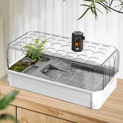 Schildkröten Terrarium Aquarium Komplettset – Paludarium Tank für Schildkröten | Terrarien für Reptilien & Amphibien | Leicht zu Wechseln und zu Reinigen | Überwinterungsbox für Schildkröten(White Wit