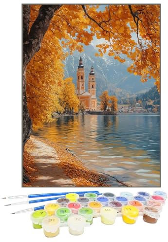 Malen Nach Zahlen Erwachsene Herbst, Paint by Numbers Baum DIY mit Pinseln und Acrylfarben Handgemalt öLgemäLde Leinwand für Kreative Heimdekoration Geschenke für Frauen, Ohne Rahmen 50 x 70 cm FP-4