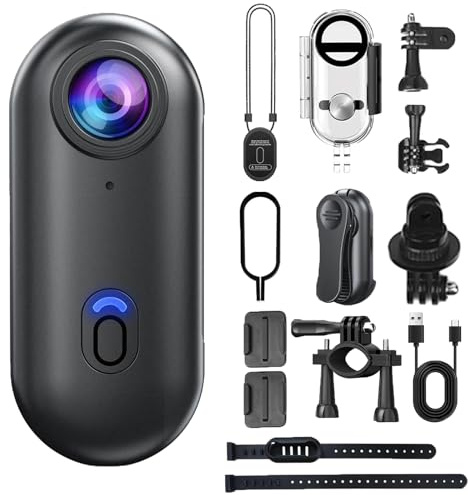 LLELEMAMO Go Snap Camera-4k Thumb Action Camera, Wearable Mini Body Camera with 360° Rotation Spring Clip, Hands-Free POV Recording for Bike Cycling, Pet, Vlogging, Underwater (Black-4K)
