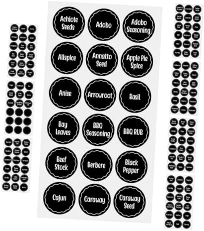 HOMSFOU 8hojas Etiquetas Adhesivas Minimalistas para Tarros de Especias Etiquetas Redondas para Especias Impermeables Adhesivas para Botellas de Condimentos para Frascos de Herramienta