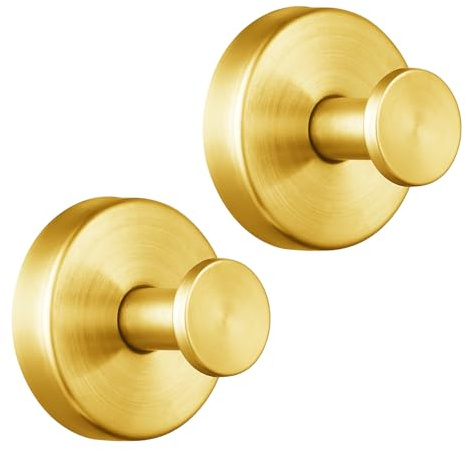 Eolax Saugnapfhaken für Dusche/Bad Heavy Duty abnehmbar für Handtücher, Bademäntel, Luffa - Keine Bohrung Edelstahlhaken für Glas, Spiegel, Fliesen, Küche (2-Pack) Gold