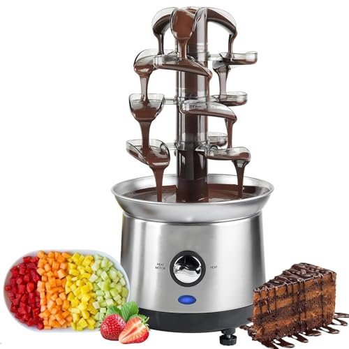 Electric Chocolate Fondue Fountain Machine,Stainless Steel 4-Tier Chocolate Fountain,2.6lb Capacity Hot Chocolate Capacity Party Fountain for Nacho Cheese, Sauce, Liqueuers