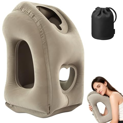 Behogan Reisekissen, Nackenkissen Flugzeug Aufblasbar, Flugzeu g Kissen Tragbar Travel Pillow Faltbar Komfortabel, Nackenhörnchen, Nackenkissen zum Schlafen auf dem Flugzeug Zug Zuhause Büro, Grau