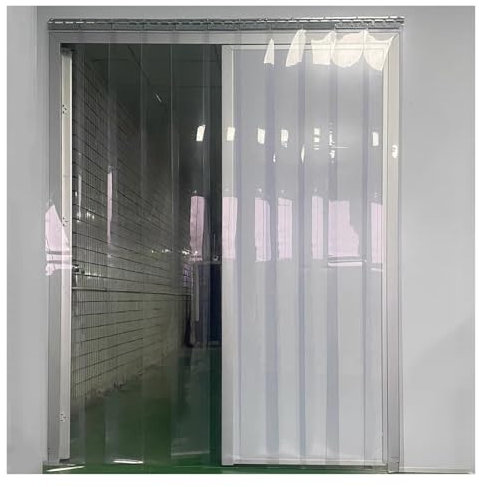 Kommerzieller Kunststoff-Vinyl-Streifenvorhang für begehbare Gefrierschränke und Kühler, transparente PVC-Türklappe, isoliert für Lager, 195 x 300 cm