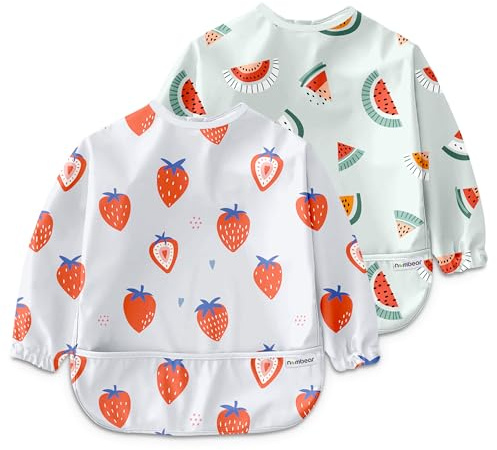 Nombear Baby Lätzchen mit Ärmeln für BLW (6 bis 24 Monate), 1 Packung - Wasserdichtes Ärmellätzchen Alternative zu Silikonlätzchen, Ganzkörper Lätzchen Baby, Babylatz Beikost Zubehör