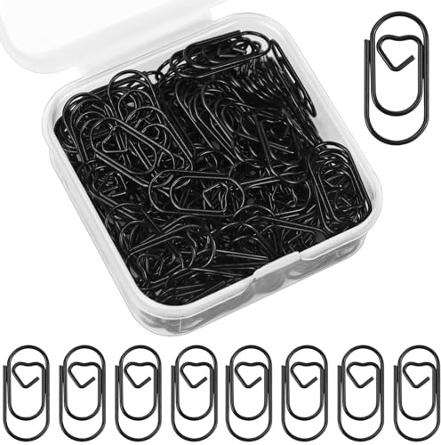luckaide Büroklammern,130 Stück Büroklammern Herz Schwarz Motiv Klein Büroklammer Oval Klammern Metall Paper Clips Lesezeichen Briefklammern Papierklammern für Büro, Klassenzimmer, Aktenklammer