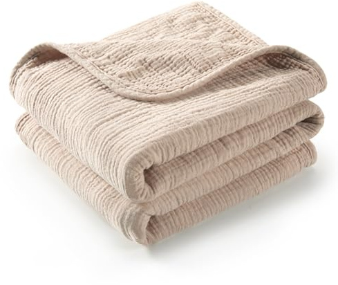 TILLYOU 1er Set Musselin Decke 4-lagig Pucktuch Baby 75x100 cm Musselintücher Baby Tuch 100% Baumwolle Babydecke, Hellbraun