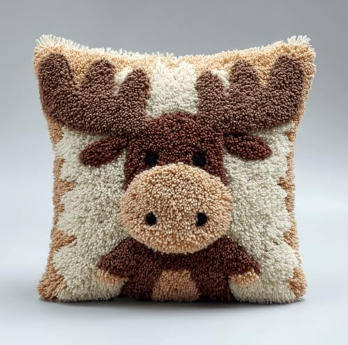 Taxpy Knüpfkissen-Set Elch Teppich-Set Für Anfänger,Knüpfset Für Anfänger Erwachsene Oder Kinder 43 X 43 Cm
