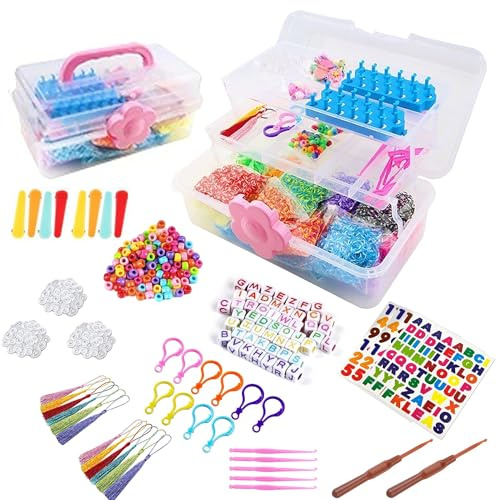 Lifegogo 15000Pcs Loom Bands Kits for Girls: 18 Colors Loom Bands Refill with Beads Clips Tassels Hooks Stickers and Storage Box DIY Friendship Bracelet Making Kit for Birthdays Christmas