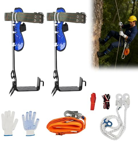 Set di attrezzature per l'arrampicata sugli alberi, capacità di carico 100 kg, ramponi per l'arrampicata sugli alberi, per la cura degli alberi antiscivolo, altezza regolabile, attrezzature per