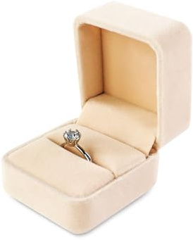 AfitLulu Ringbox Samt Ring Aufbewahrung Ringbox Hochzeit Elliptisch Verlobungsring Box für Vorschläge, Verlobungen und Hochzeiten (Beige)