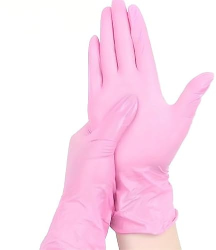 DUVERT Gants jetables, gants nitrile, gant jetable 100 pièces, gants en nitrile non poudrés & sans latex, gants jetable cuisine, gants a usage unique en S, M, L & XL (rose, S)