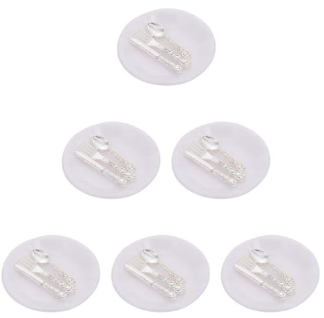LALADEFIEE 6 Juegos de Cubiertos y Platos en Miniatura Abs, Vajilla Simulada para Casas de Muñecas, Accesorios de Decoración de Cocina Ligera y Portátil para Escenas de Juego