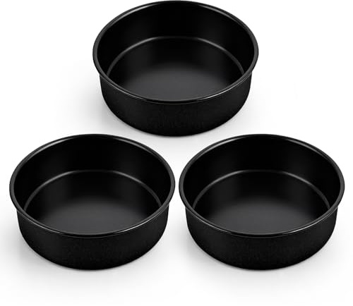 HaWare 5 inch Cake Tin Set of 3, Non-Stick Stainless Steel Small Round Baking Pan, Birthday Wedding Layer Cake Tin for Baking Roasting Serving, Healthy & Non-Toxic, Rust Resistant (13cm, Black)