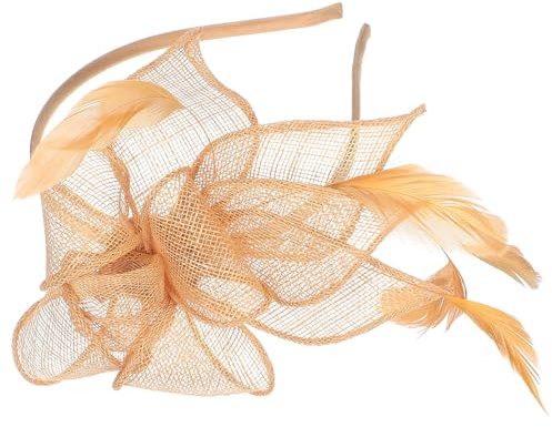 KAJNBN Coiffe Fascinatrice Femme Dorée, Petit Chapeau Cocktail pour Femmes, Jute et Abs, Facile à Porter pour Tea Party et Occasions Spéciales