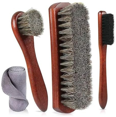 Veebmys Juego De 4 Cepillos Para Zapatos, Kit De Limpieza De Zapatos De Alta Calidad Con Cerdas De Crin De Caballo, Cepillos De Cerdas Naturales Para Pulir Zapatos, Limpiar Cuero y Muebles