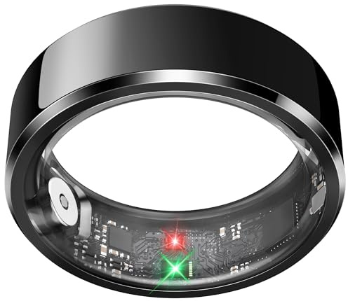 Smart Ring for Women,Fitness & Activity Tracker with Blood Pressure/Heart Rate Monitor, Sleep Tracker, Step Counter, IP68 Waterproof Ring for iOS&Android,Fast Charge,No Subscription (Black,Size9）