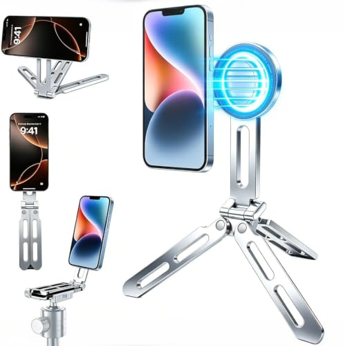 Magnetic Phone Tripod Holder for Magsafe Mini Foldable Pocket Tripod Mount 360° Rotation Portable Smartphone Desk Stand for Video Vlog Travel Compatible with iPhone 17 16 15 14 13 12 Pro Max Plus