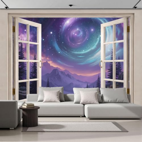 Carta Da Parati Fotomurale Xxl Paesaggio Forestale Valle 250X175Cm, Poster Murale Fotografica 3D In Tessuto Non Tessuto Vortex Cielo Stellato Fantastico Di Grande Per Tv Corridoio Soggiorno, Viola