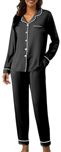 Husdräkt för kvinnor, 2 delar, stora storlekar, enfärgade nattkläder, set | Tvådelade nattkläder med långärmade pyjamastoppar och bekväma pyjamasbyxor lösa vardagskläder eleganta hemmakläder